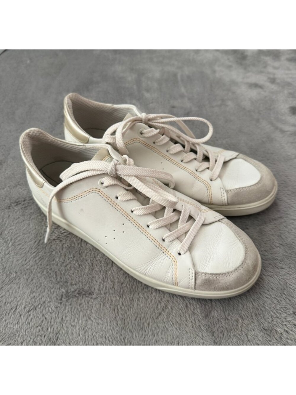 Ecco Street Lite White Leather Sneakers Shoes Womens 38 7 7.5